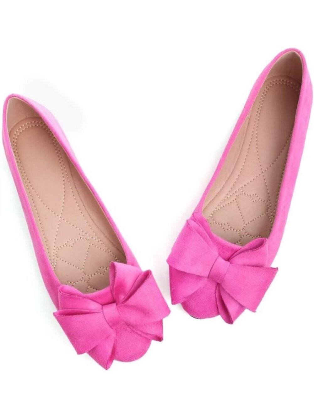 Women's Round Rose Red Suede Fashion Bowknot Flats Comfort Pointed Toe Shoes - Picture 4 of 7